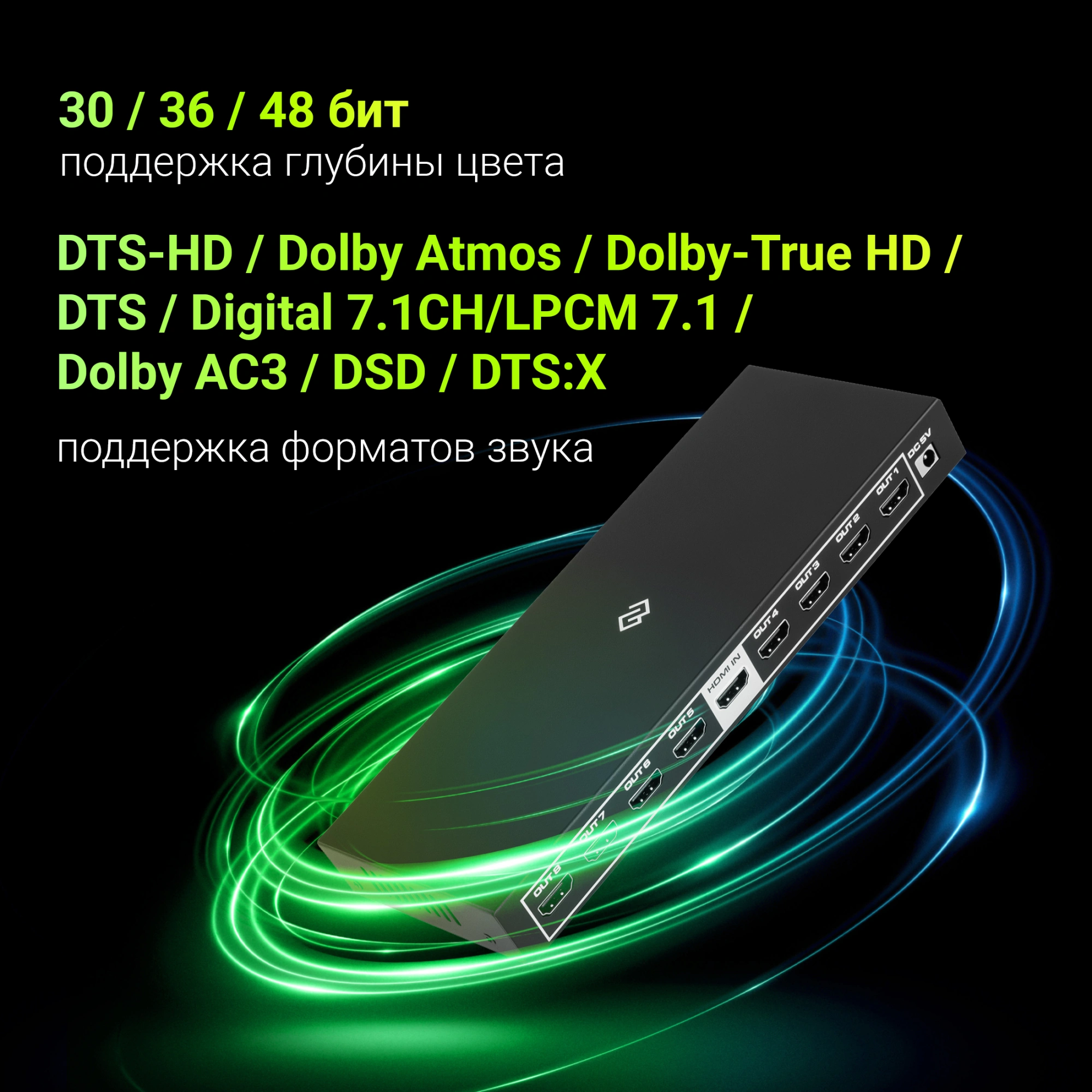 Сплиттер аудио-видео Digma DHSP-v2x8 HDMI (f)/8xHDMI (f) черный