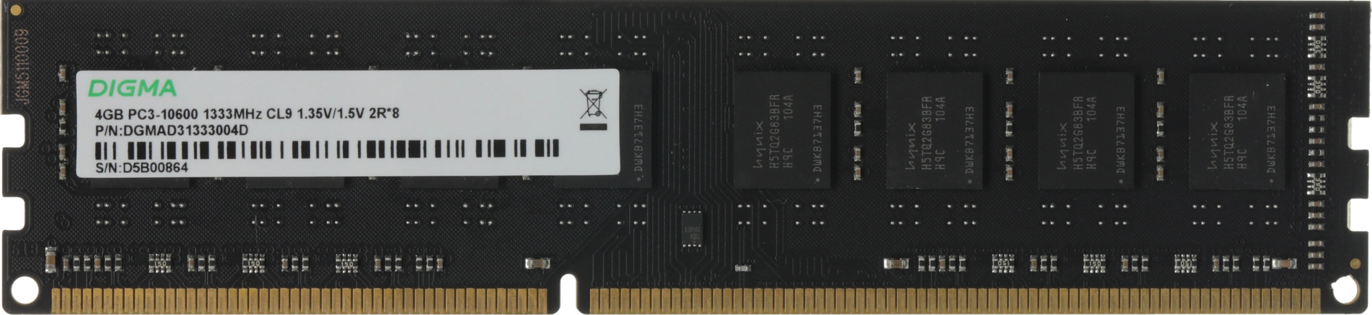 Память DDR3 4GB 1333MHz Digma DGMAD31333004D RTL PC3-10600 CL9 DIMM 240-pin 1.35В dual rank Ret