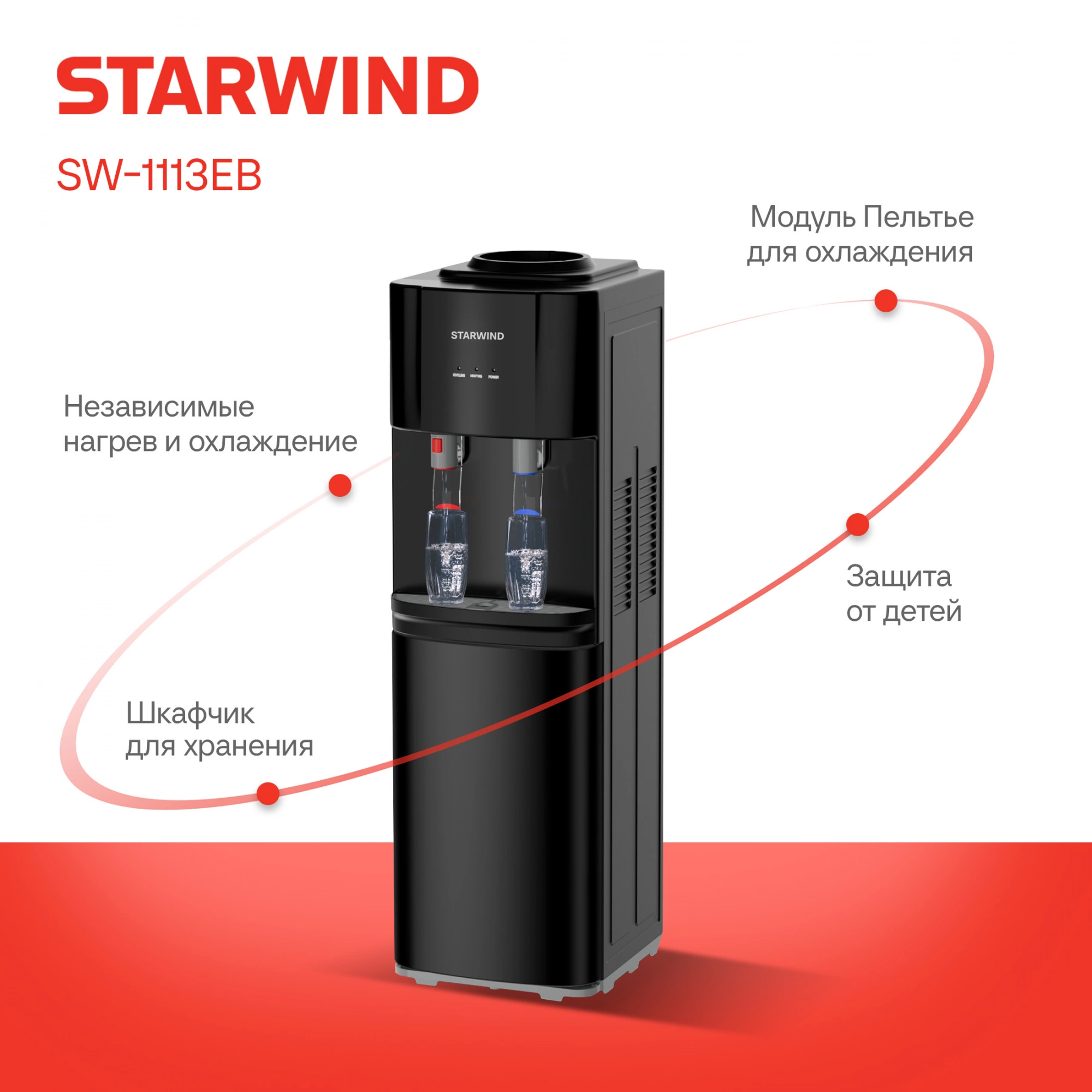Кулер Starwind SW-1113EB напольный электронный черный