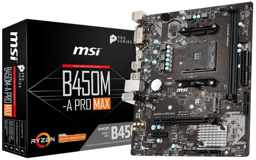 Материнская плата MSI B450M-A PRO MAX Soc-AM4 AMD B450 2xDDR4 mATX AC`97 8ch(7.1) GbLAN RAID+DVI+HDMI