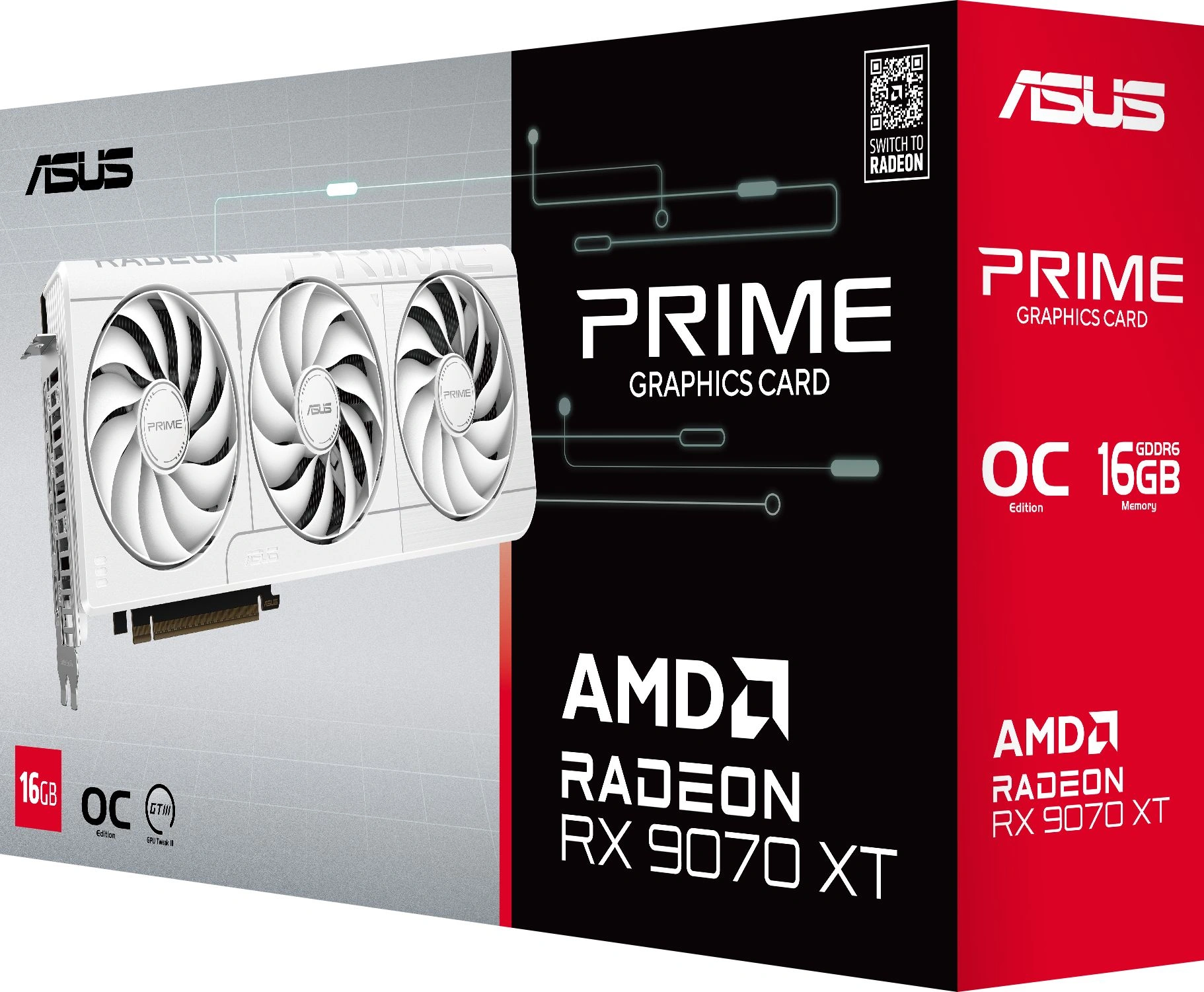 Видеокарта Asus PCI-E 5.0 PRIME-RX9070XT-O16GWHITE AMD Radeon RX 9070XT 16Gb 256bit GDDR6 2460/20000 HDMIx1 DPx3 HDCP Ret