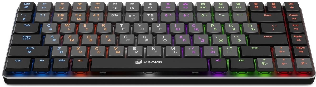 Клавиатура Оклик K615X механическая серый/серебристый USB slim Multimedia for gamer LED (1934413)
