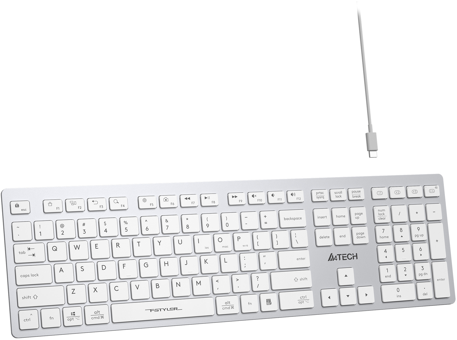 Клавиатура A4Tech FBX50C белый USB беспроводная BT/Radio slim Multimedia (FBX50C WHITE)