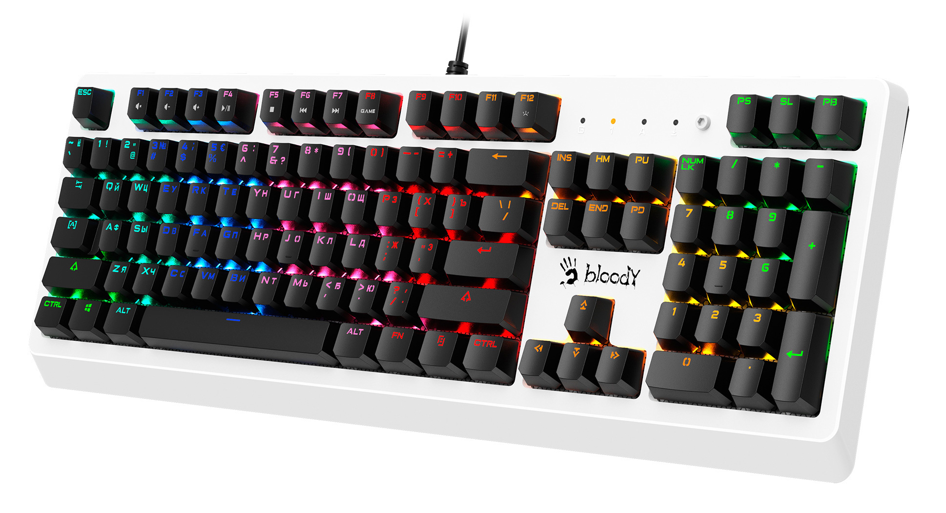 Клавиатура A4Tech B810RC механическая белый/черный USB for gamer LED (B810RC ( WHITE )) кабель 1.8м