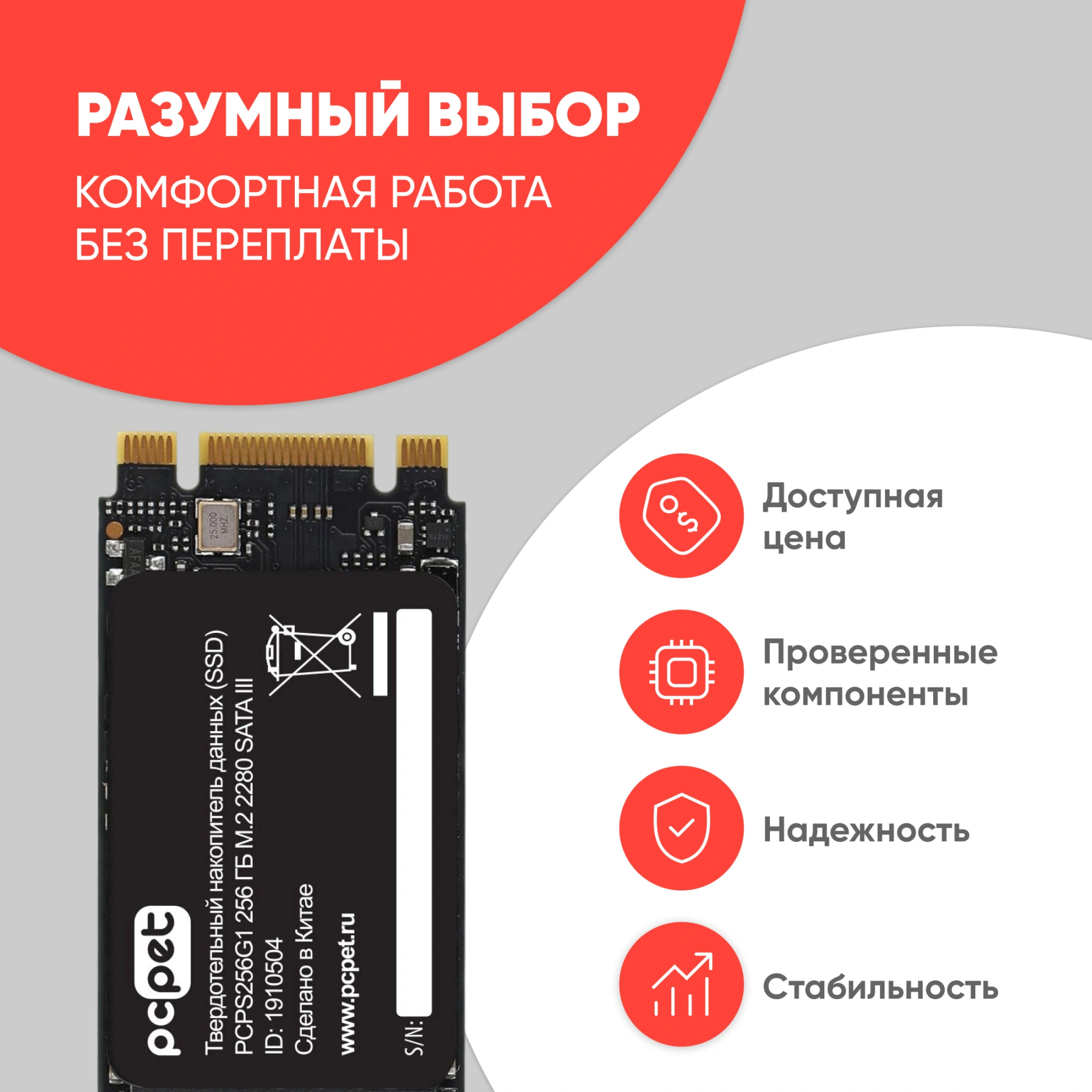 Накопитель SSD PC Pet SATA-III 256GB PCPS256G1 M.2 2280 OEM