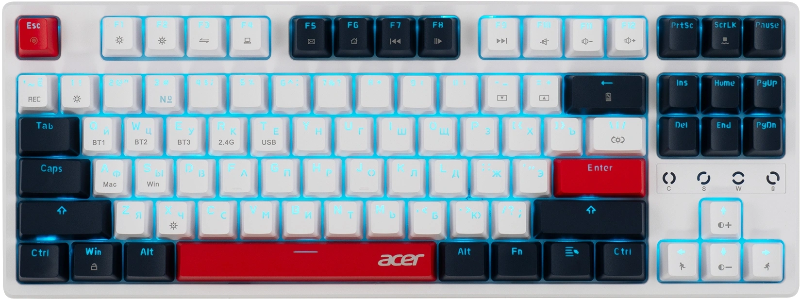 Клавиатура Acer OKR302 механическая белый USB беспроводная BT/Radio for gamer LED (ZL.KBDEE.016) кабель 1.6м