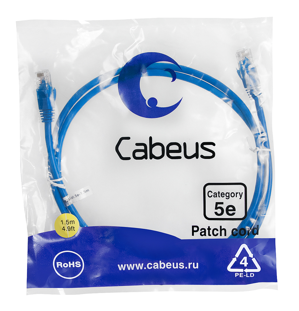Cabeus PC-UTP-RJ45-CAT.5E-1.5M-BL Патч-корд U/UTP, категория 5е, 2xRJ45/8p8c, неэкранированный, синий, PVC, 1.5м