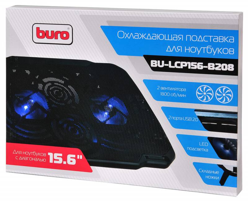 Подставка для ноутбука Buro BU-LCP156-B208 15.6"355x260x21мм 2xUSB 2x 80ммFAN 560г металлическая сетка/пластик черный