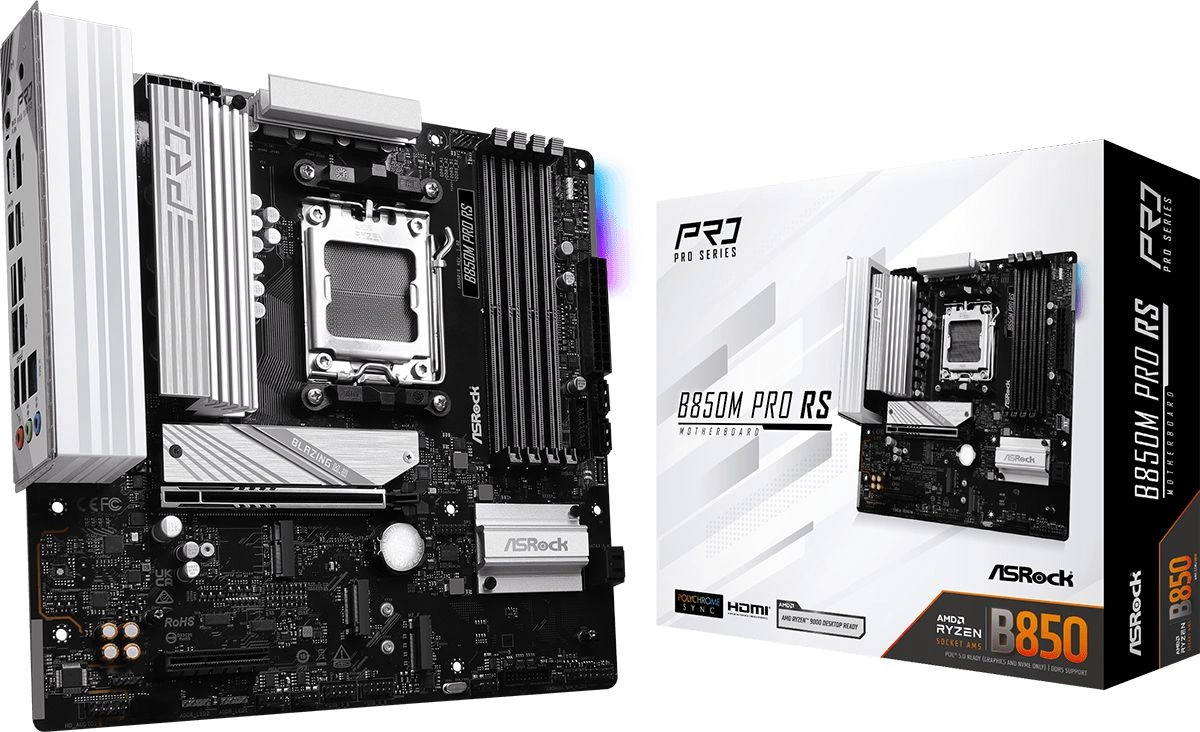 Материнская плата Asrock B850M PRO RS Socket AM5 AMD B850 4xDDR5 mATX AC`97 8ch(7.1) 2.5Gg RAID+HDMI+DP