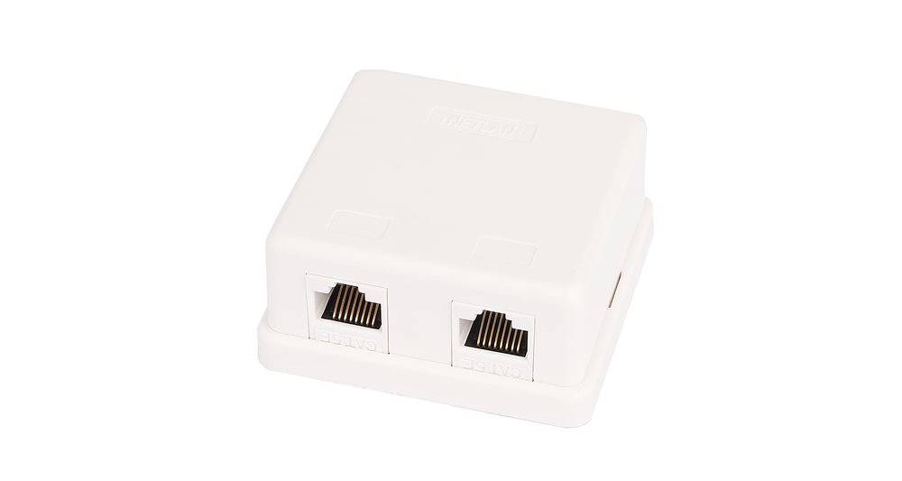 EC-UWO-2-UD2-WT-10 - Настенная розетка NETLAN, 2 порта, Кат.5e, RJ45/8P8C, 110, T568A/B, неэкранированная, белая