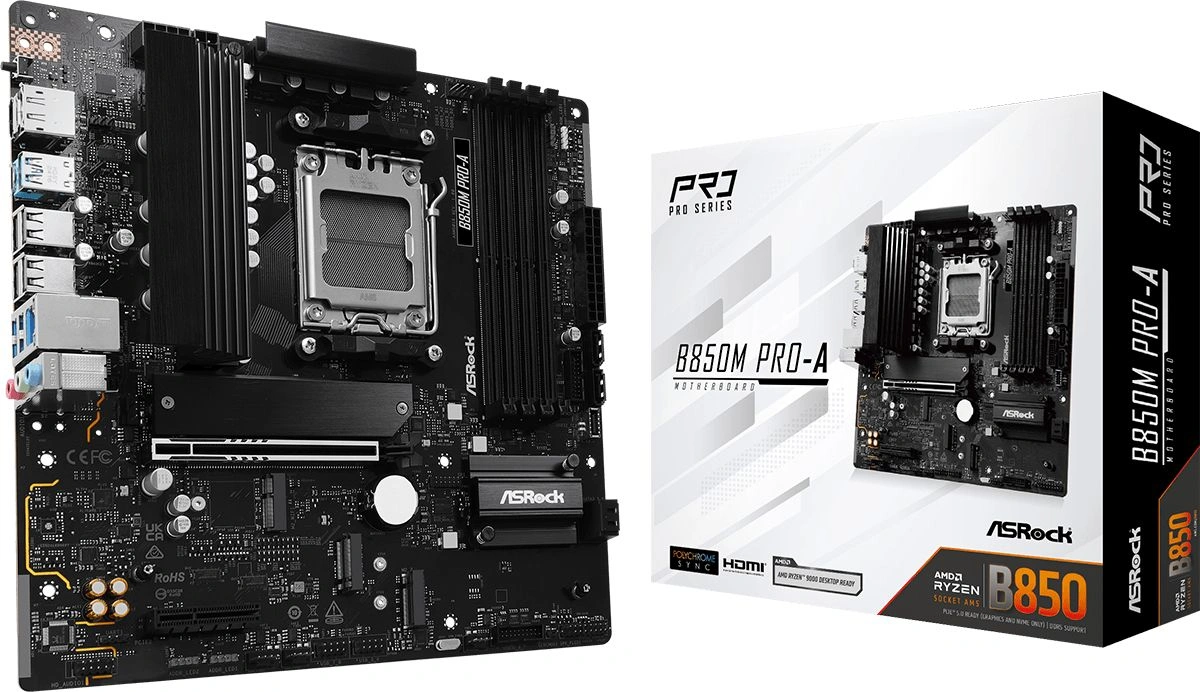 Материнская плата Asrock B850M PRO-A Socket AM5 AMD B850 4xDDR5 mATX AC`97 8ch(7.1) 2.5Gg RAID+HDMI+DP