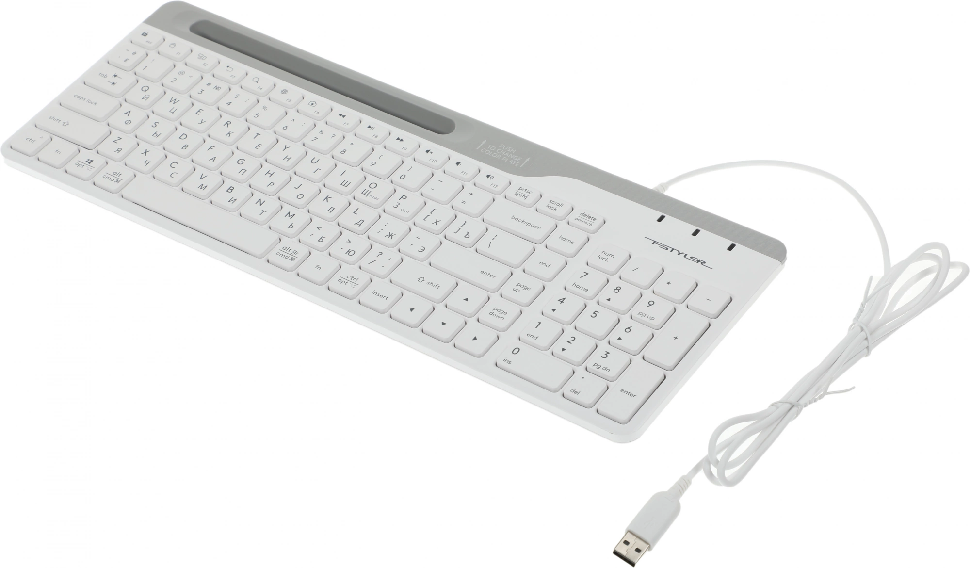 Клавиатура A4Tech FK25 белый/серый USB slim (FK25 WHITE) кабель 1.5м