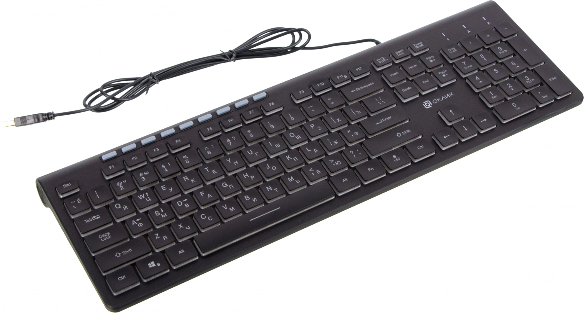 Клавиатура Оклик 490ML черный USB slim Multimedia LED
