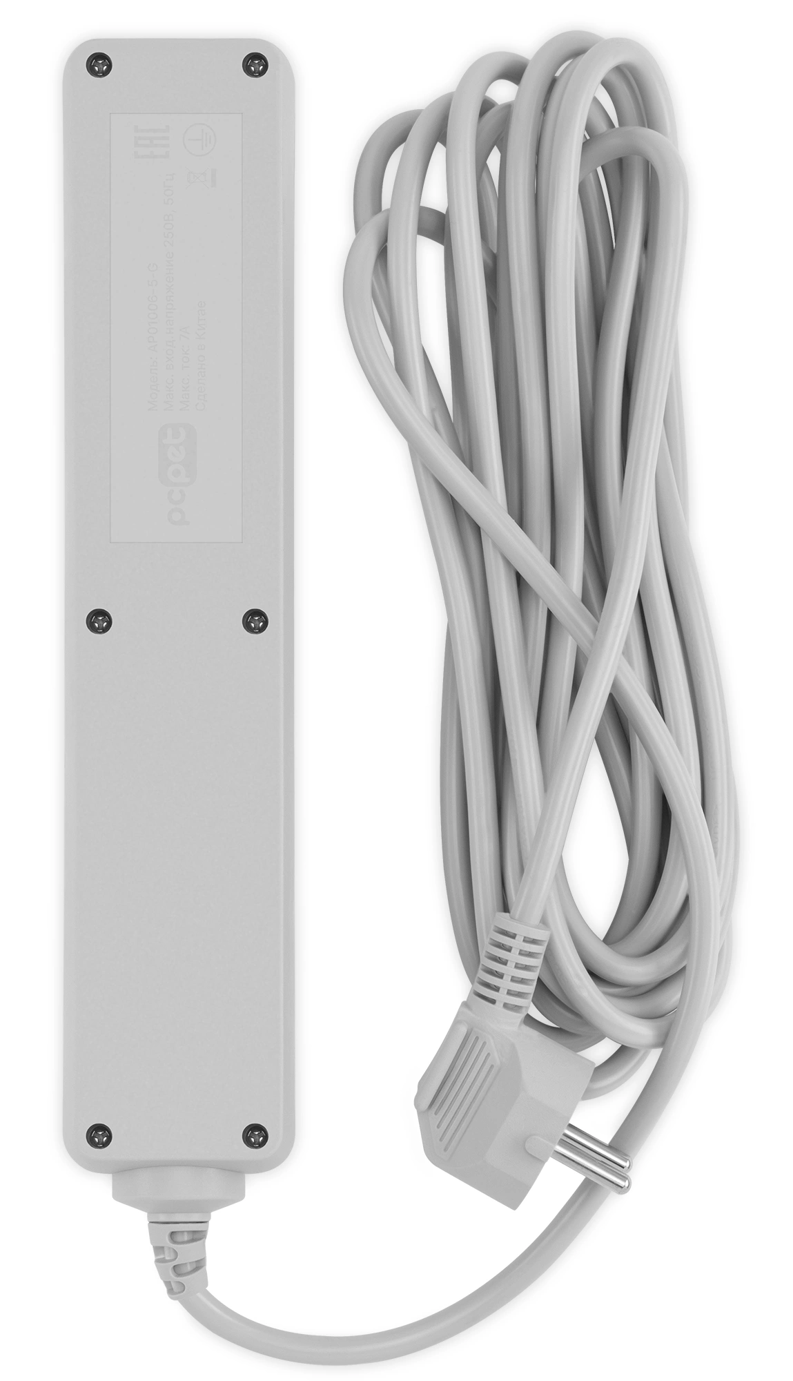 Сетевой фильтр PC Pet AP01006-5-G 5м (5 розеток) серый (пакет ПЭ)