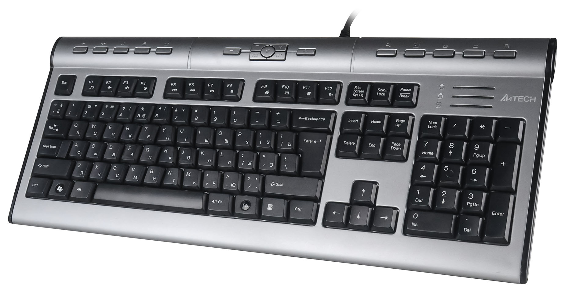 Клавиатура A4Tech KLS-7MUU серебристый/черный USB slim Multimedia (KLS-7MUU USB) кабель 1.5м