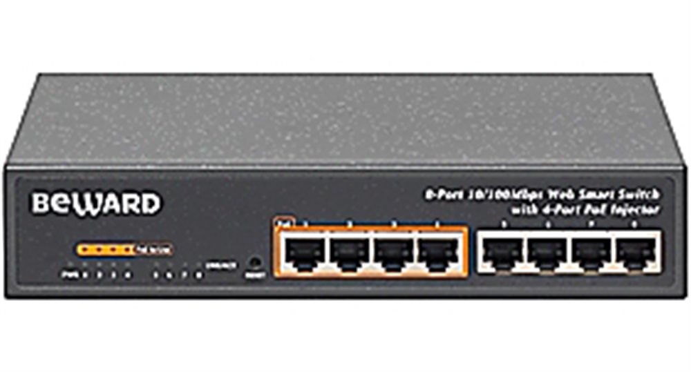 STW-8P4 - Коммутатор управляемый Web/Smart коммутатор, 8 портов 10/100Мбит/с (из них 4 с поддержкой PoE IEEE 802.3af), PoE бюджет 55 Вт