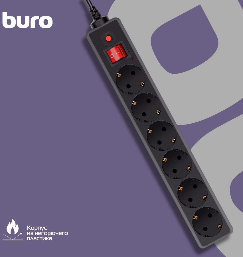 Сетевой фильтр Buro 600SH-16-3-B 3м (6 розеток) черный (коробка)