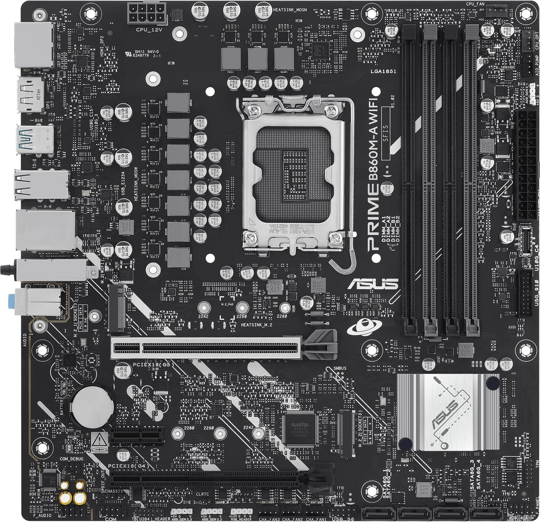Материнская плата Asus PRIME B860M-A WIFI Soc-1851 Intel B860 4xDDR5 mATX AC`97 8ch(7.1) 2.5Gg RAID+HDMI+DP