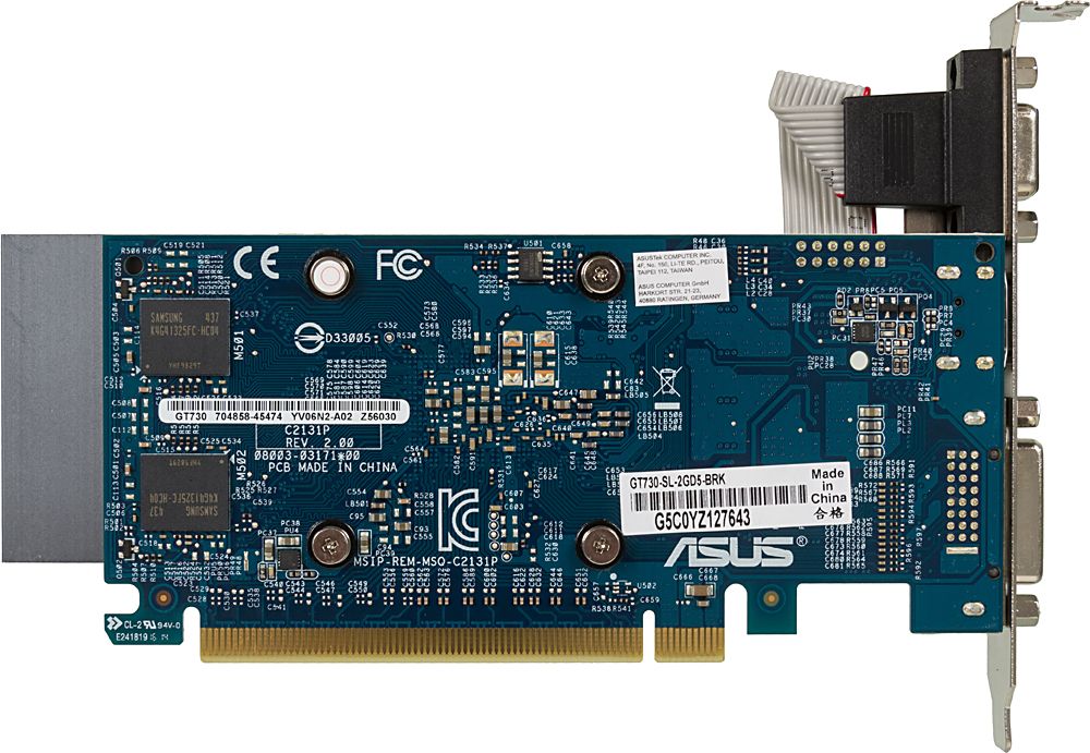 Видеокарта Asus PCI-E 2.0 GT730-SL-2GD5-BRK NVIDIA GeForce GT 730 2Gb 64bit GDDR5 902/5010 DVIx1 HDMIx1 CRTx1 HDCP Ret low profile