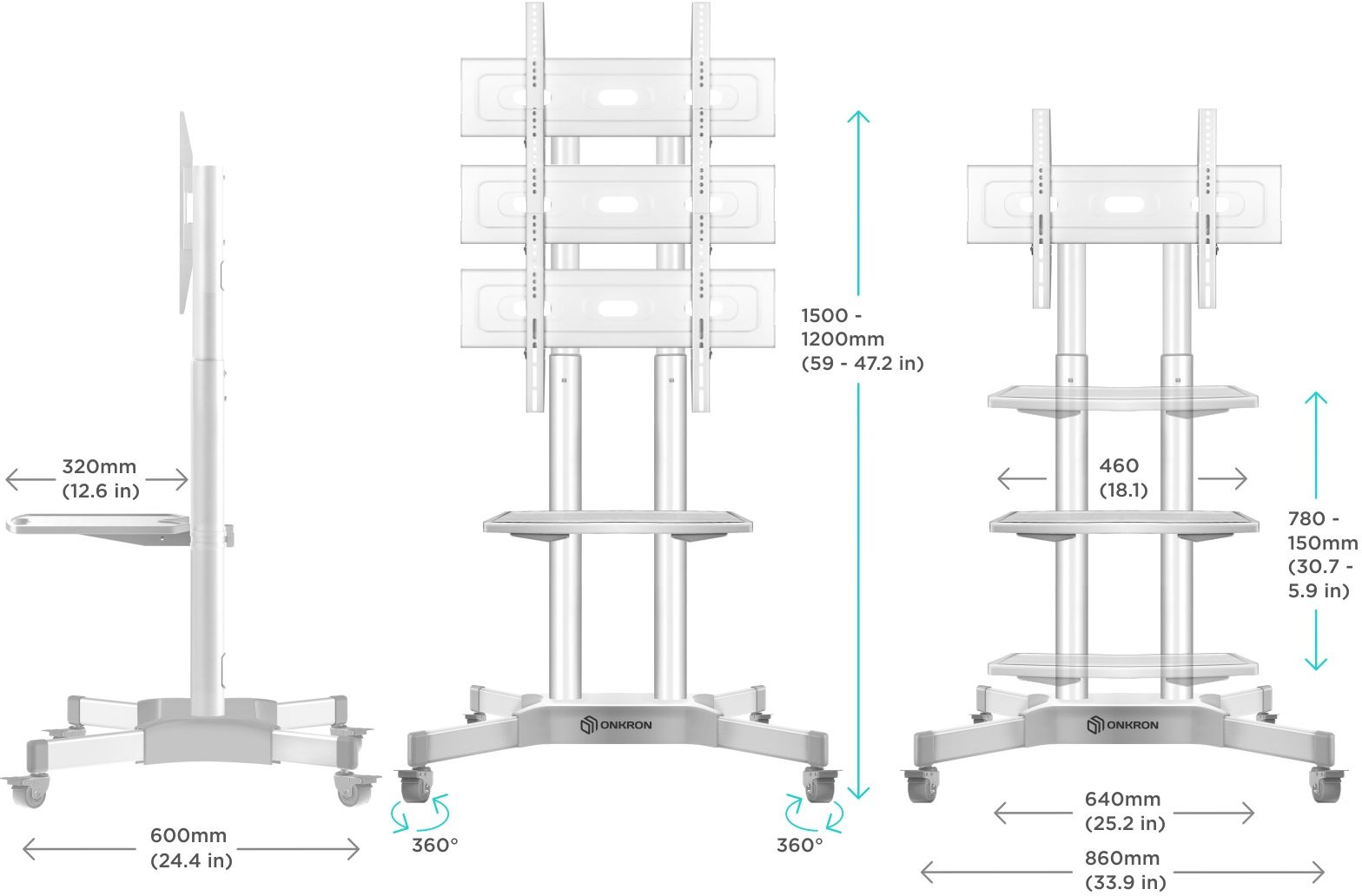 Стойка для телевизора Onkron TS1351 белый 32"-65" макс.50кг напольный мобильный