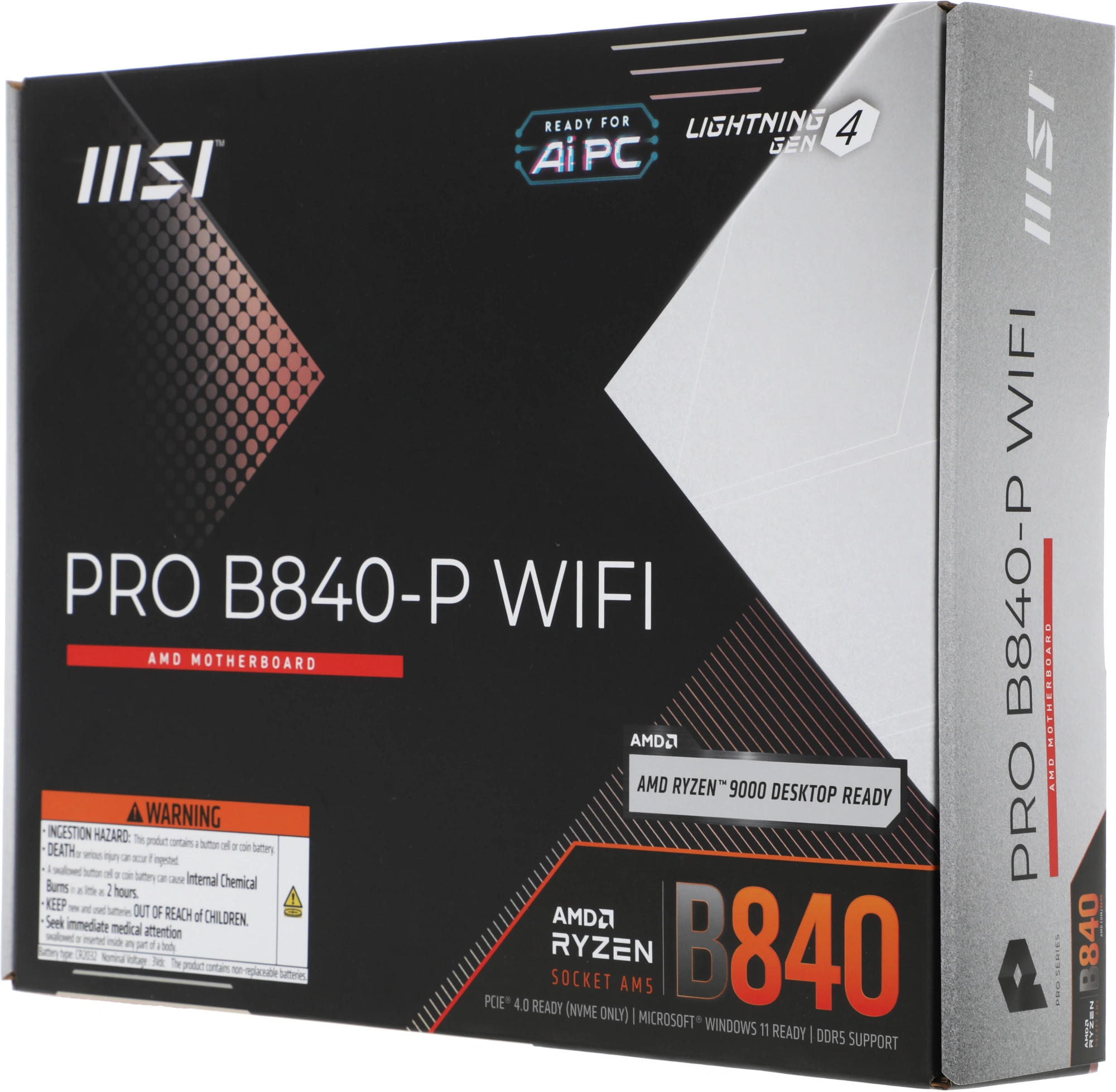 Материнская плата MSI PRO B840-P WIFI Socket AM5 AMD B840 4xDDR5 ATX AC`97 8ch(7.1) 2.5Gg RAID+HDMI