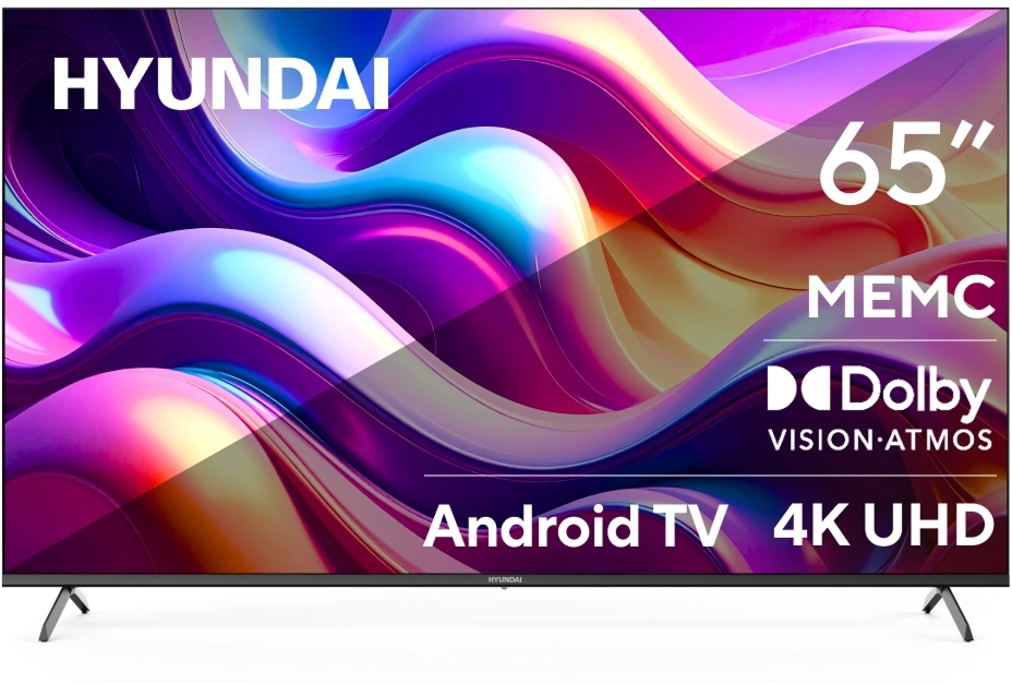 Телевизор LED Hyundai 65" H-LED65BU7009 Android TV Frameless Metal черный/черный 4K Ultra HD 60Hz DVB-T DVB-T2 DVB-C DVB-S DVB-S2 USB WiFi Smart TV