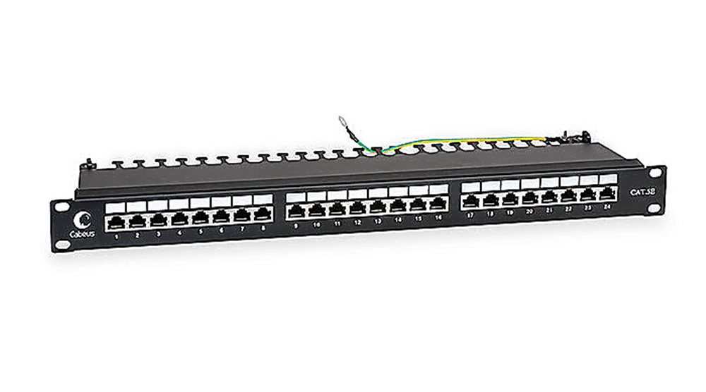 Cabeus PL-24-Cat.5e-SH-Dual IDC Патч-панель 19"(1U), 24 порта RJ-45 полностью экранированная, категория 5e, Dual IDC