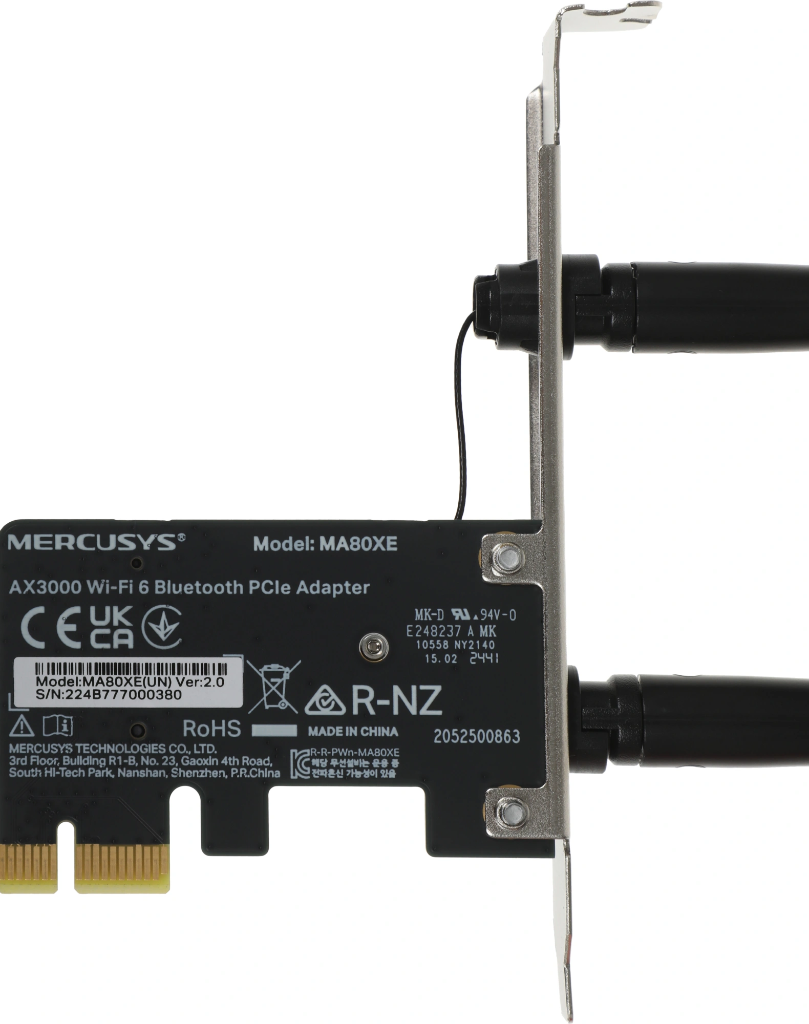 Сетевой адаптер Wi-Fi + Bluetooth Mercusys MA80XE AX3000 PCI Express (ант.внеш.несъем.) 2ант.