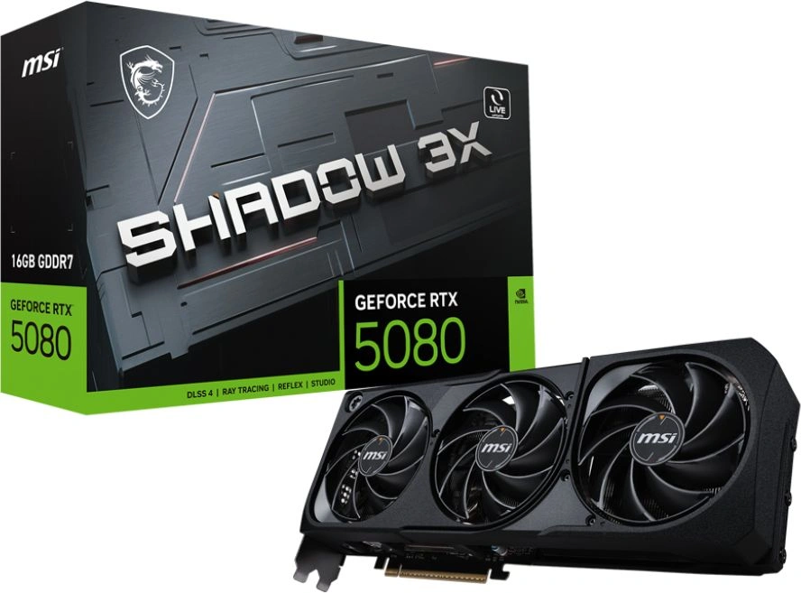 Видеокарта MSI PCI-E 5.0 RTX 5080 16G SHADOW 3X NVIDIA GeForce RTX 5080 16Gb 256bit GDDR7 2617/30000 HDMIx1 DPx3 HDCP Ret