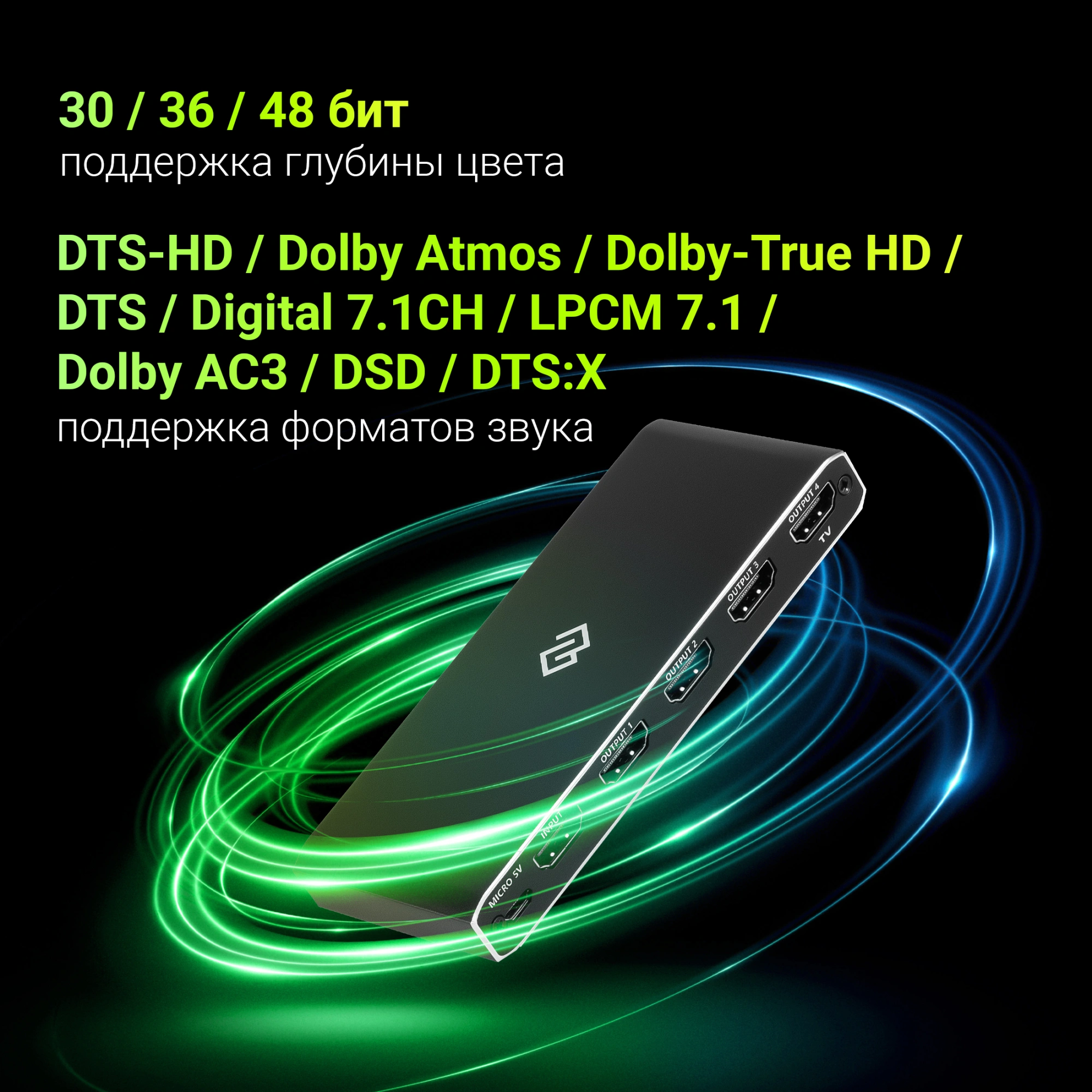 Сплиттер аудио-видео Digma DHSP-v2x4 HDMI (f)/4xHDMI (f) черный
