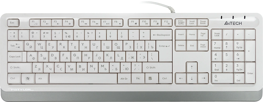 Клавиатура A4Tech FK10 белый/серый USB (FK10 WHITE) кабель 1.5м