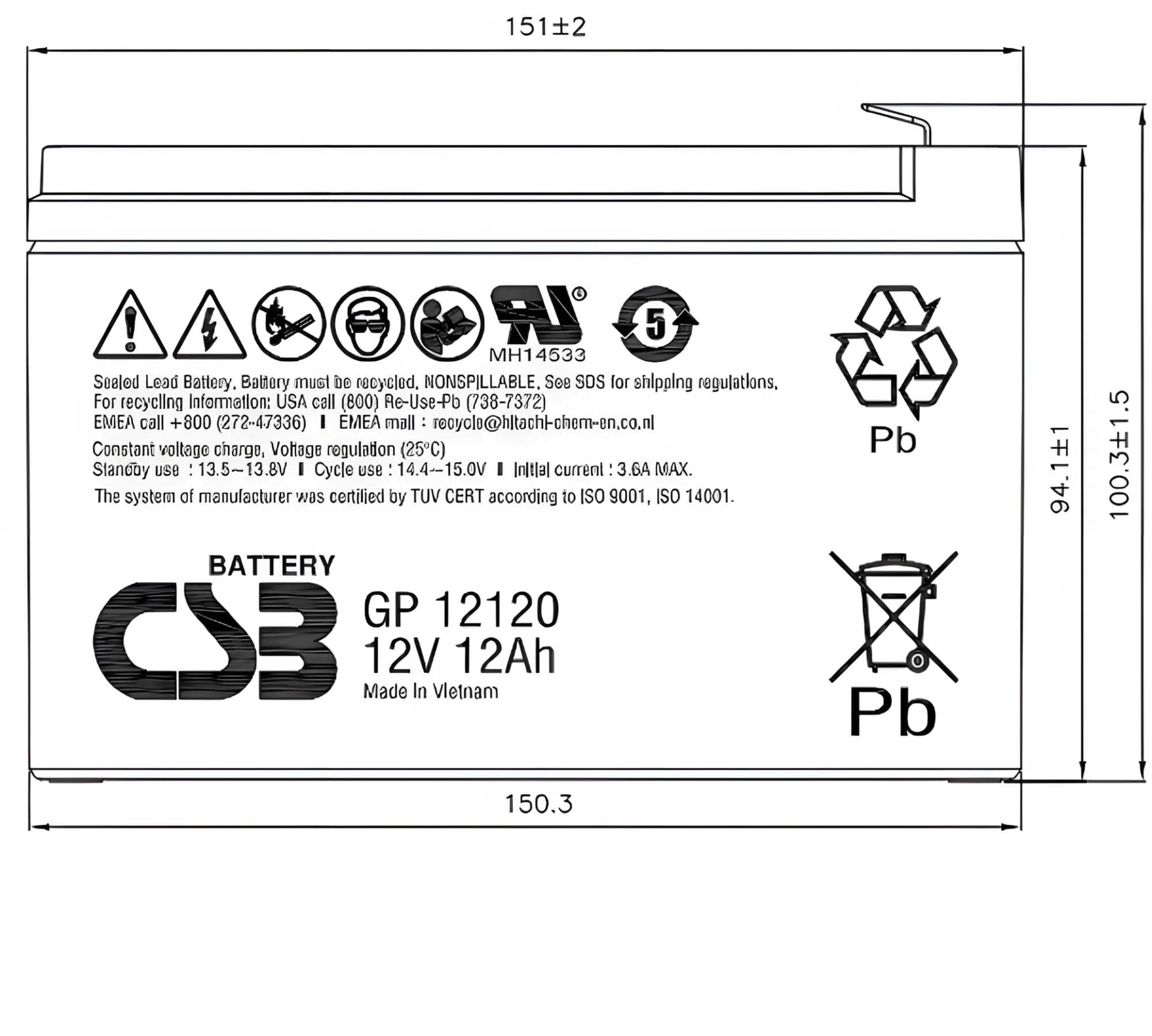 Батарея для ИБП CSB GP12120 F2 12В 12Ач