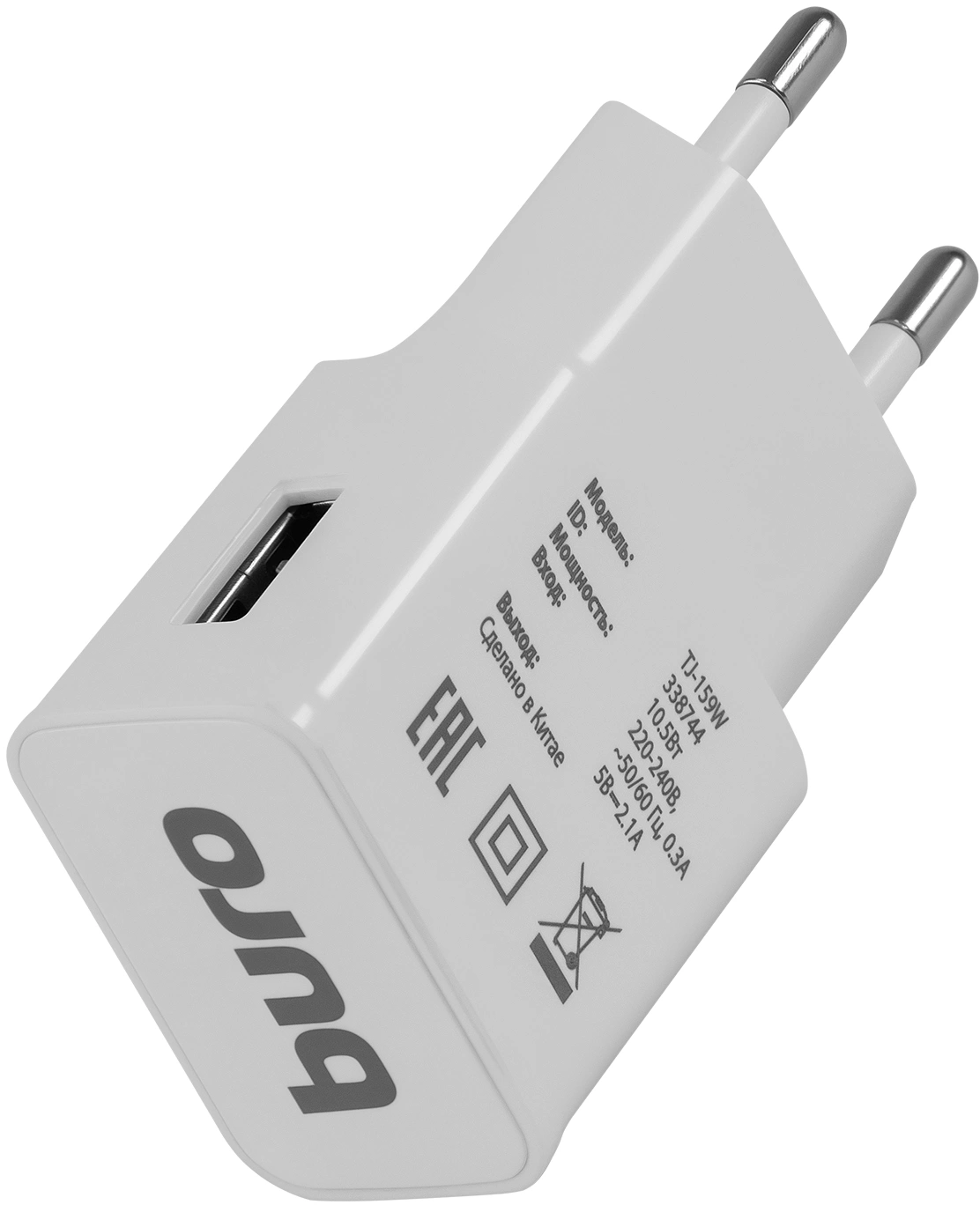 Сетевое зар./устр. Buro TJ-159w 10.5W 2.1A USB-A универсальное белый