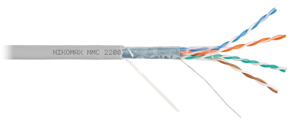 NMC 2200A-GY - Кабель NIKOMAX F/UTP 4 пары, Кат.5e (Класс D), тест по ISO/IEC, 100МГц, одножильный, BC (чистая медь), 24AWG (0,50мм), поливинилхлорид, внутренний, серый, 305м - гарантия: 1 год