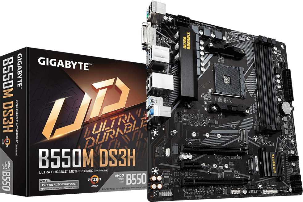 Материнская плата Gigabyte B550M DS3H Soc-AM4 AMD B550 4xDDR4 mATX AC`97 8ch(7.1) GbLAN RAID+DVI+HDMI