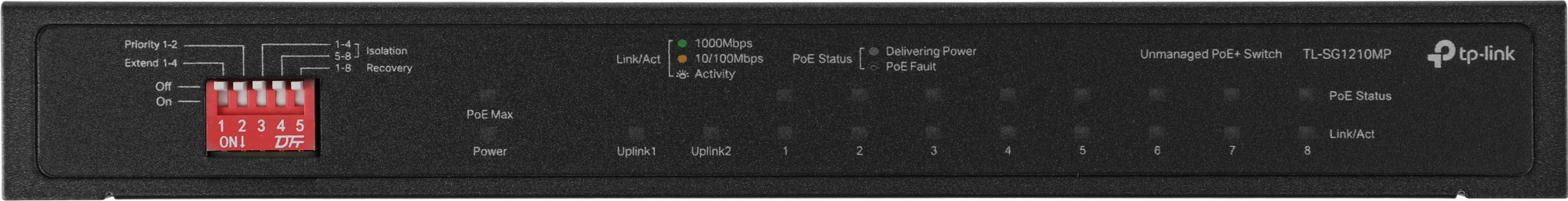 Коммутатор TP-Link TL-SG1210MP 9x1Гбит/с 1xКомбо(1000BASE-T/SFP) 8PoE+ 123W неуправляемый