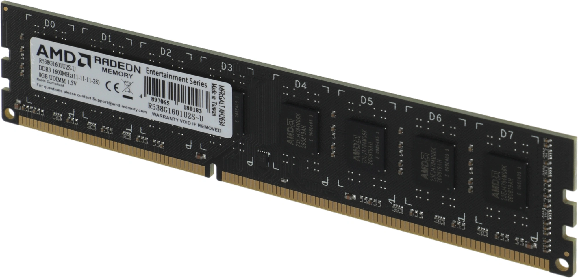 Память DDR3 8GB 1600MHz AMD R538G1601U2S-U RTL PC3-12800 CL11 DIMM 240-pin 1.5В single rank Ret
