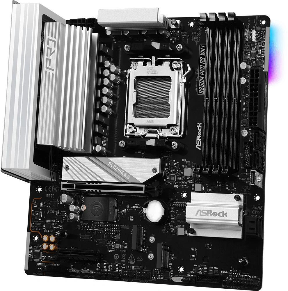Материнская плата Asrock B850M PRO RS WIFI Socket AM5 AMD B850 4xDDR5 mATX AC`97 8ch(7.1) 2.5Gg RAID+HDMI+DP