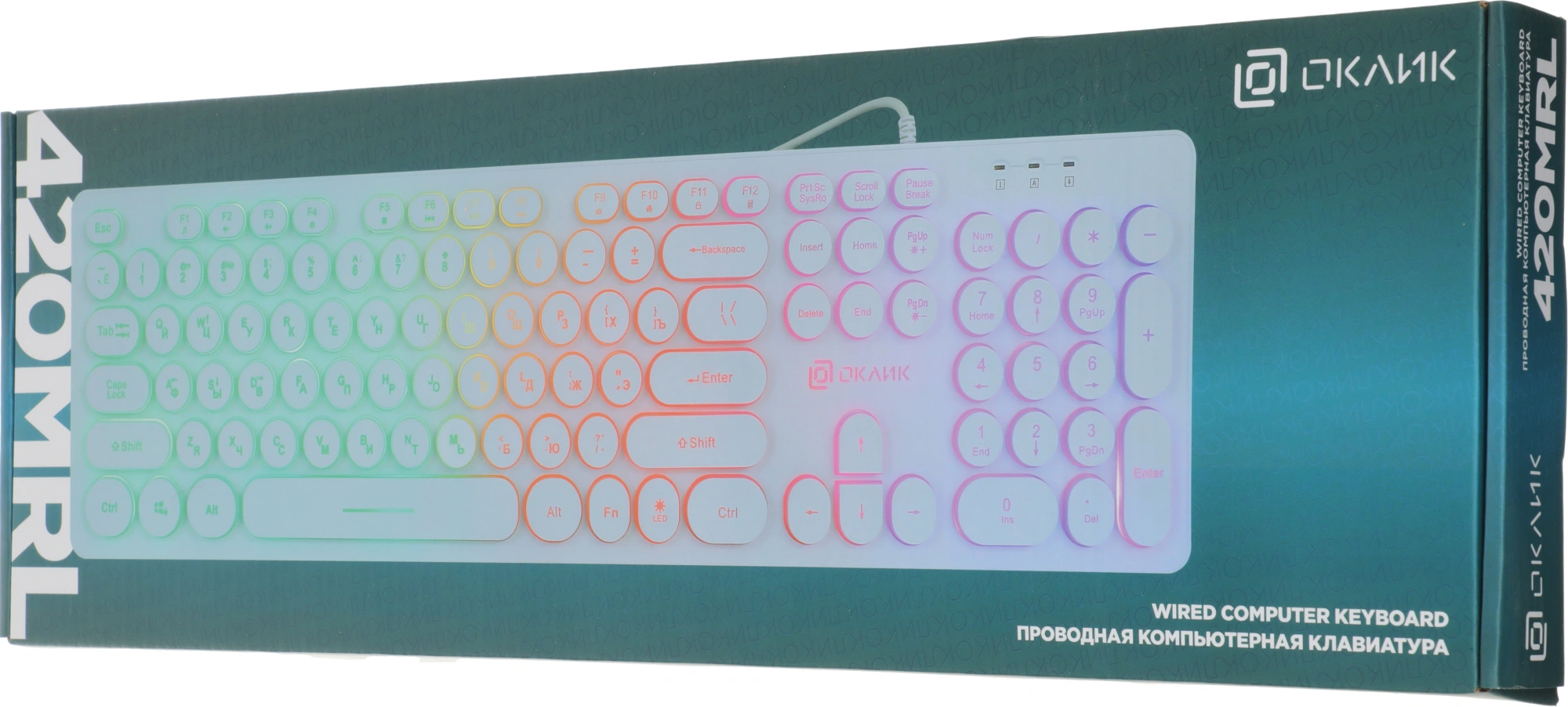 Клавиатура Оклик 420MRL белый USB slim Multimedia LED