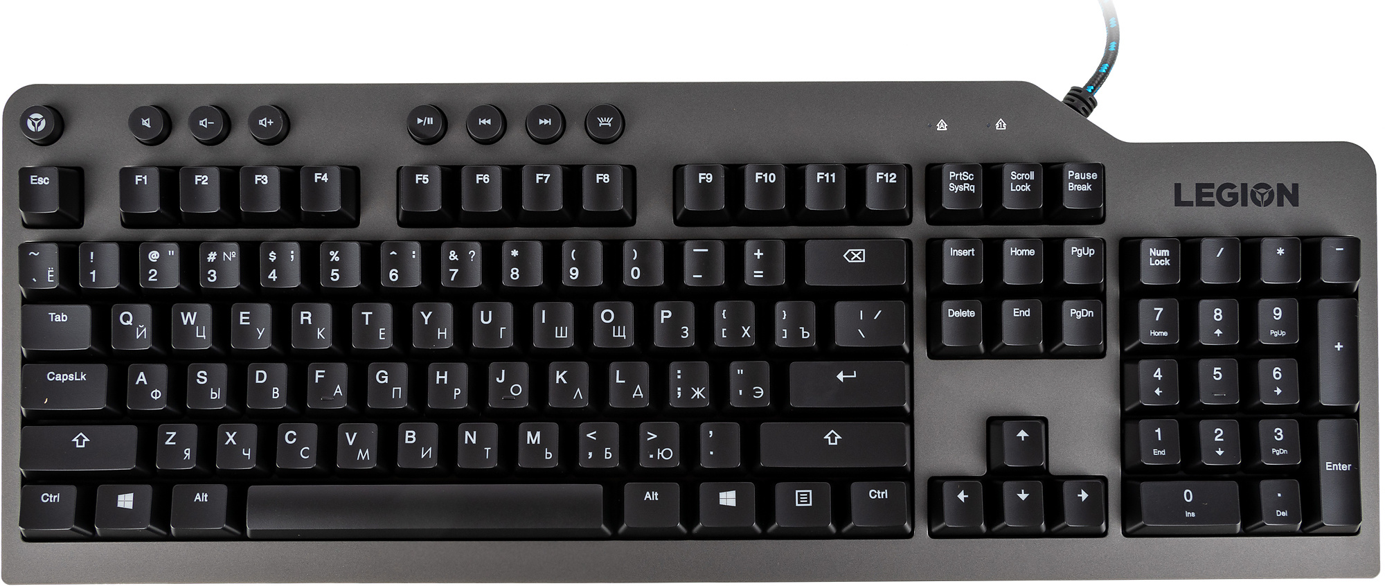 Клавиатура Lenovo K500 RGB механическая черный USB Multimedia for gamer LED (подставка для запястий) (GY40T26479) кабель 1.8м
