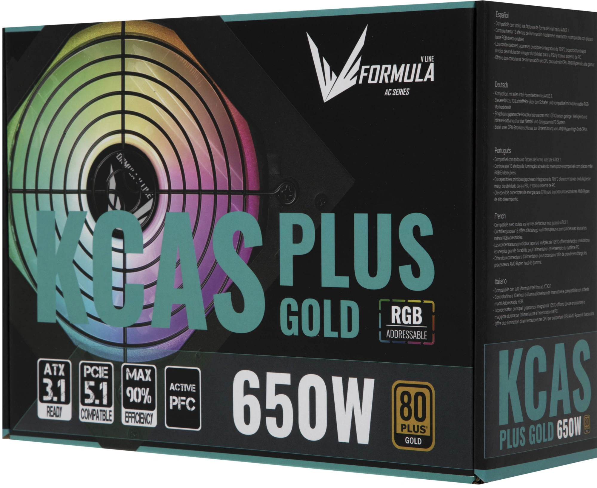 Блок питания Formula ATX 650W AC KCAS PLUS GOLD 650W RGB 80+ gold (20+4pin) APFC 120mm fan color LED 6xSATA RTL