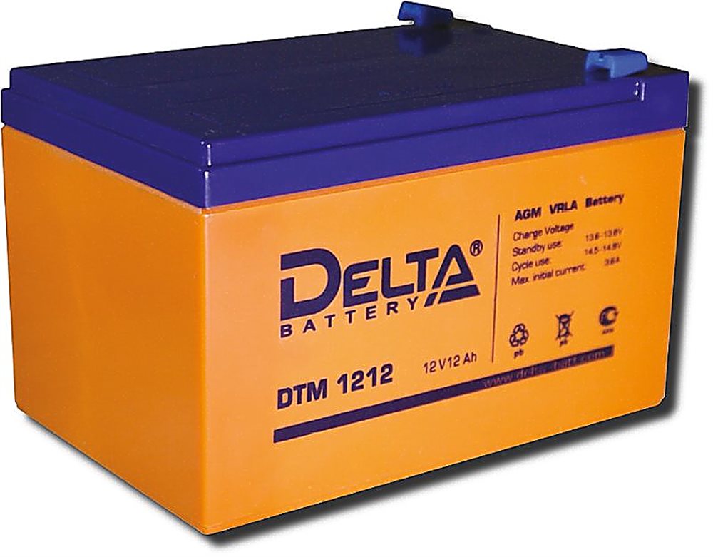 DTM 1212 - Аккумулятор Delta герметичный свинцово-кислотный, 12В/12Ач, ножевые клеммы 6,35 мм (F2), 151х98х95мм, 3,8 кг