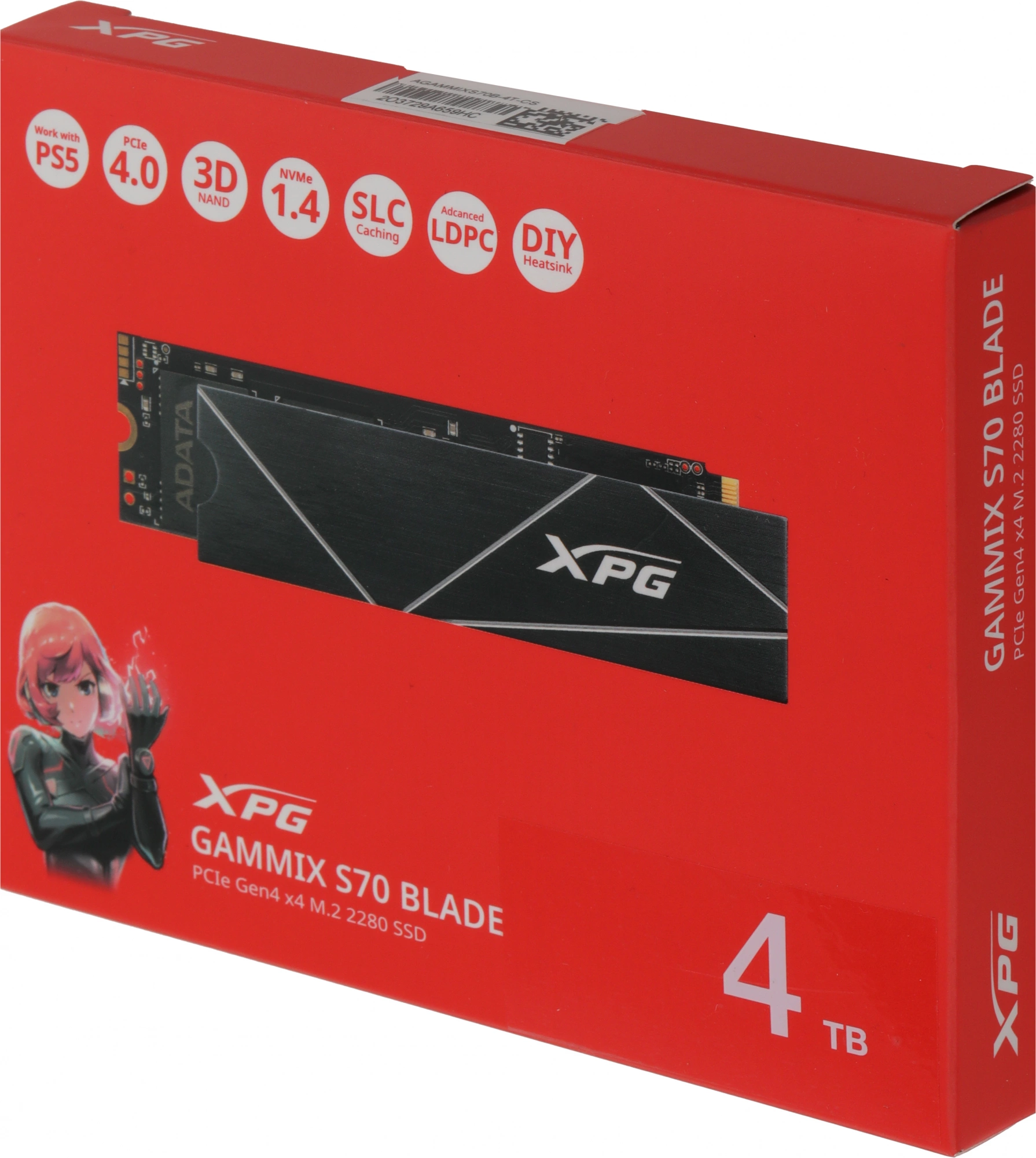 Накопитель SSD A-Data PCIe 4.0 x4 4TB AGAMMIXS70B-4T-CS XPG Gammix S70 Blade M.2 2280