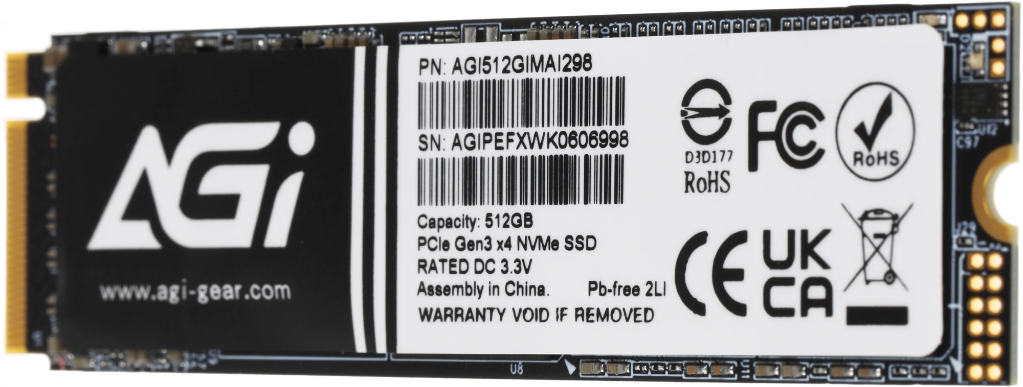 Накопитель SSD AGi PCIe 3.0 x4 512GB AGI512GIMAI298-BK AGI512GIMAI298 AI298 M.2 2280