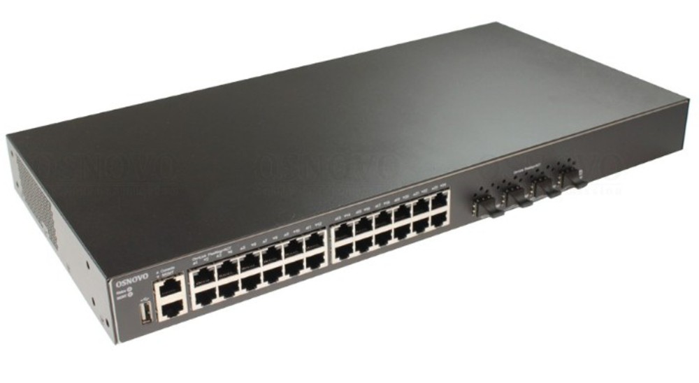 SW-24G4X-L3ST - Управляемый стекируемый L3 коммутатор Gigabit Ethernet на 24xRJ45 + 4x10G SFP+ Uplink. Порты: 24 x GE (10/100/1000Base-T) + 4 x 1G/10G SFP+ Uplink, консольный порт, порт управления. Встроенная грозозащита 6kV на порт. Питание: AC90-253V (4