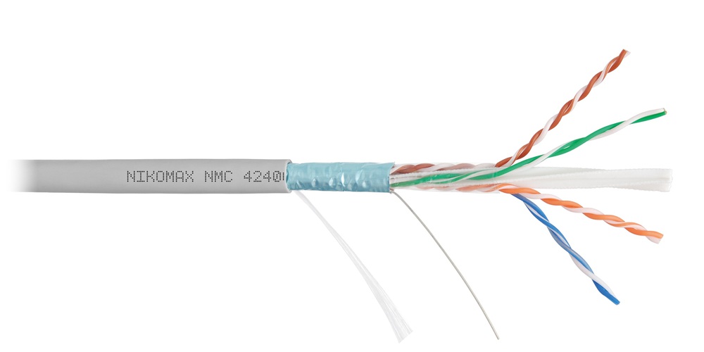 NMC 4240A-GY - Кабель NIKOMAX F/UTP 4 пары, Кат.6 (Класс E), тест по ISO/IEC, 250МГц, одножильный, BC (чистая медь), 23AWG (0,55мм), поливинилхлорид, внутренний, серый, 305м - гарантия: 5 лет / 15 лет системная
