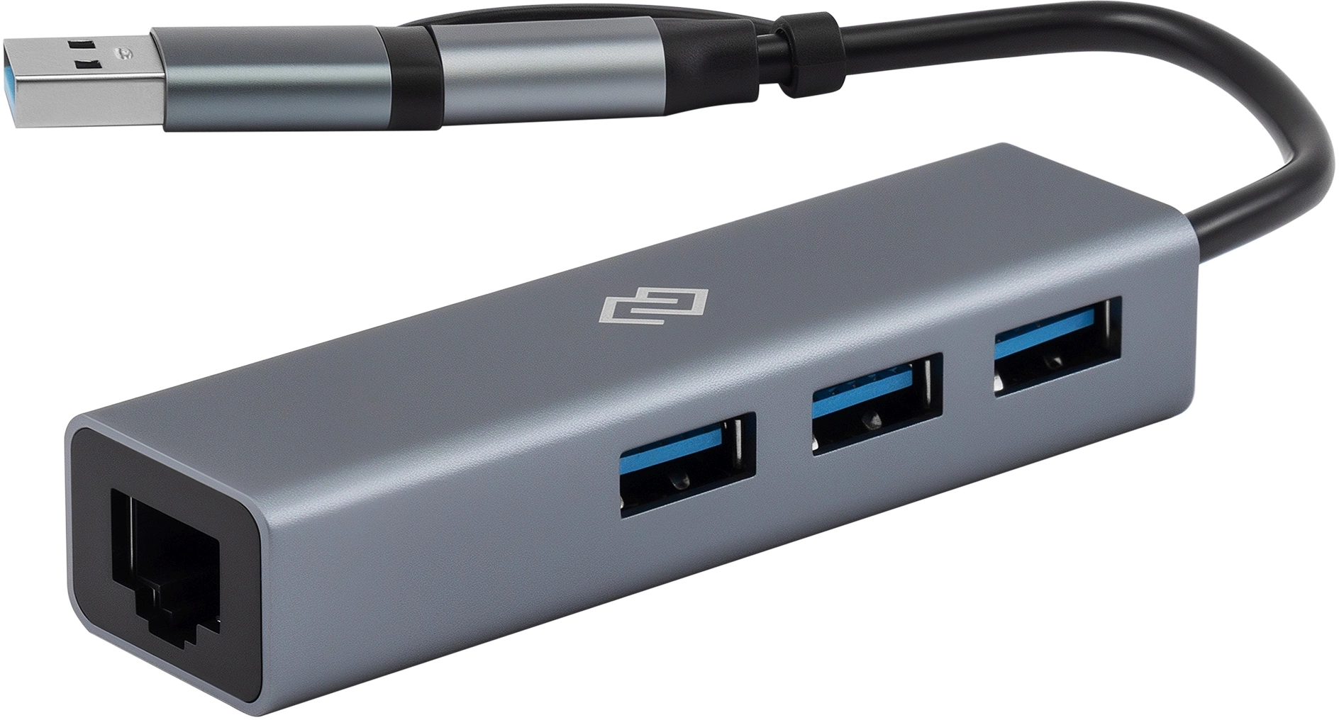 Разветвитель USB-C + USB-A Digma DHUB-LAN-4port 4порт. серебристый