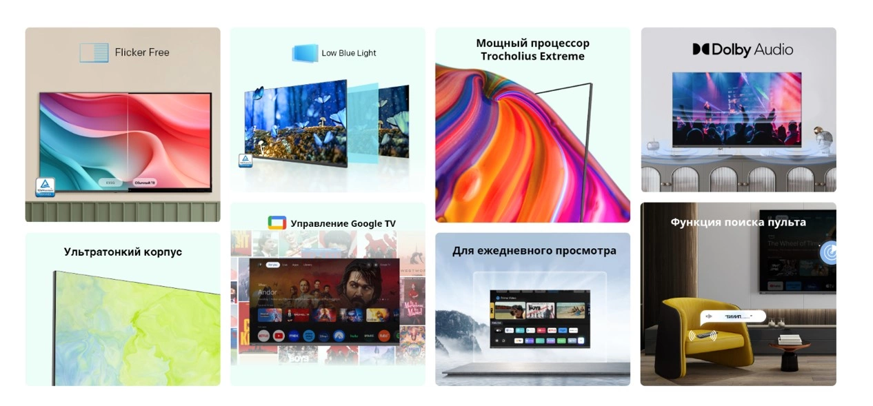 Телевизор LED Skyworth 40" 40E55G Google TV Frameless черный FULL HD 60Hz DVB-T DVB-T2 DVB-C DVB-S DVB-S2 USB WiFi Smart TV
