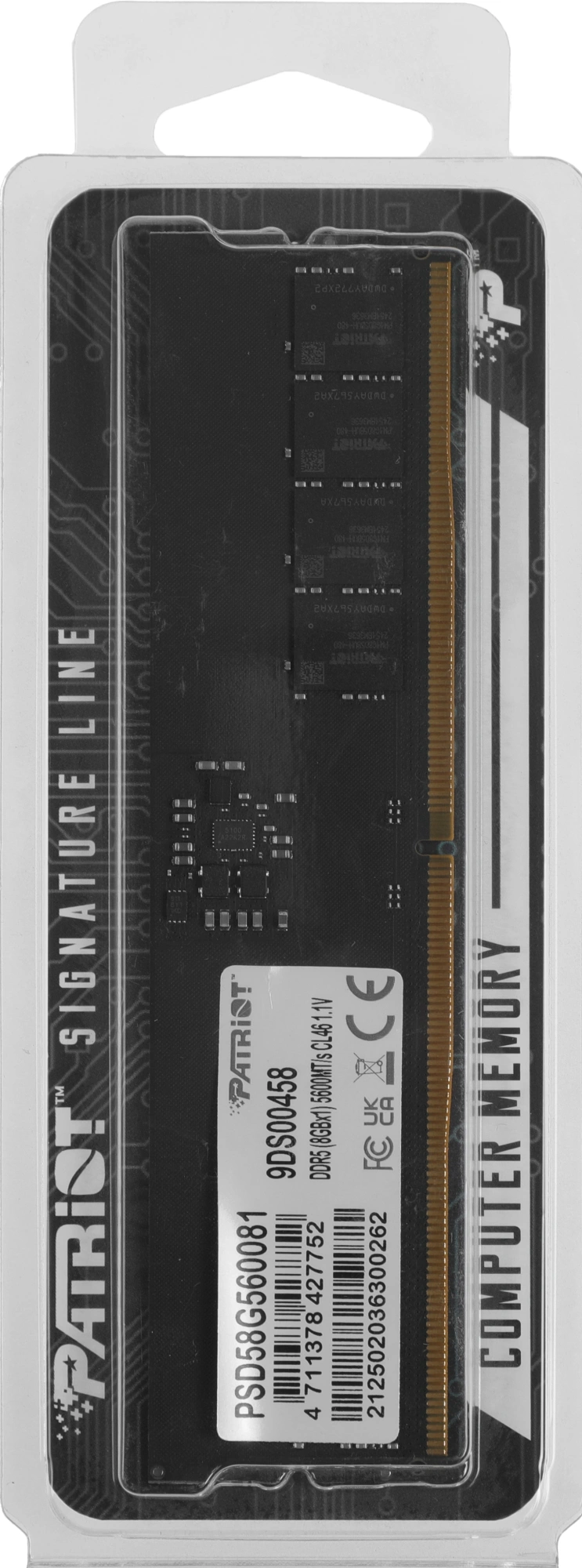 Память DDR5 8GB 5600MHz Patriot PSD58G560081 Signature Line RTL PC5-44800 CL46 DIMM 288-pin 1.1В single rank Ret