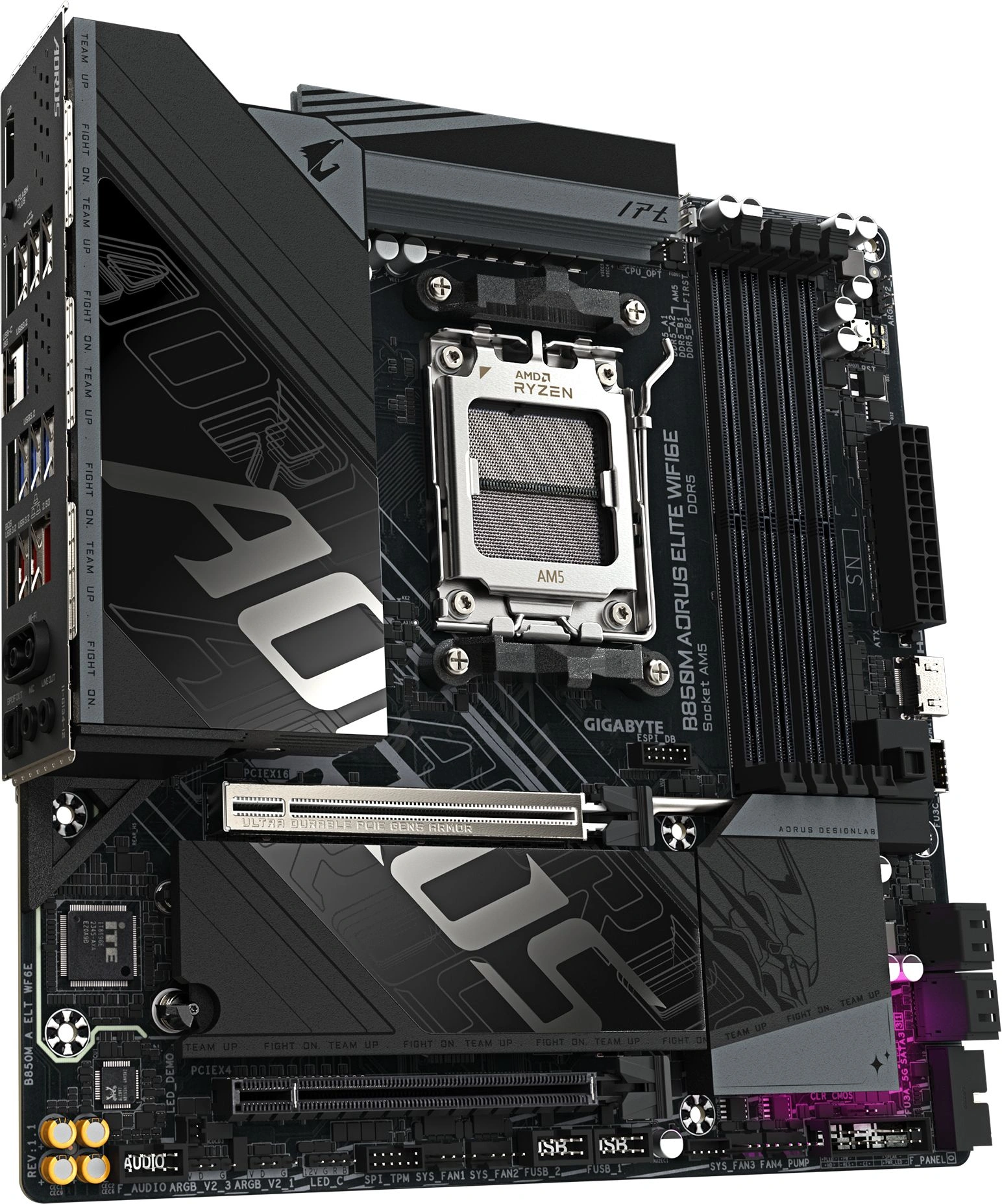 Материнская плата Gigabyte B850M AORUS ELITE WIFI6E Socket AM5 AMD B850 mATX AC`97 8ch(7.1) 2.5Gg RAID+DP